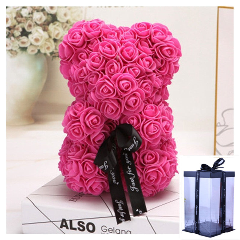 Valentine's Day Special: 25cm Rose Teddy Bear - Eternal Flower Gift with PE Foam - Romantic Valentine's Day Surprise