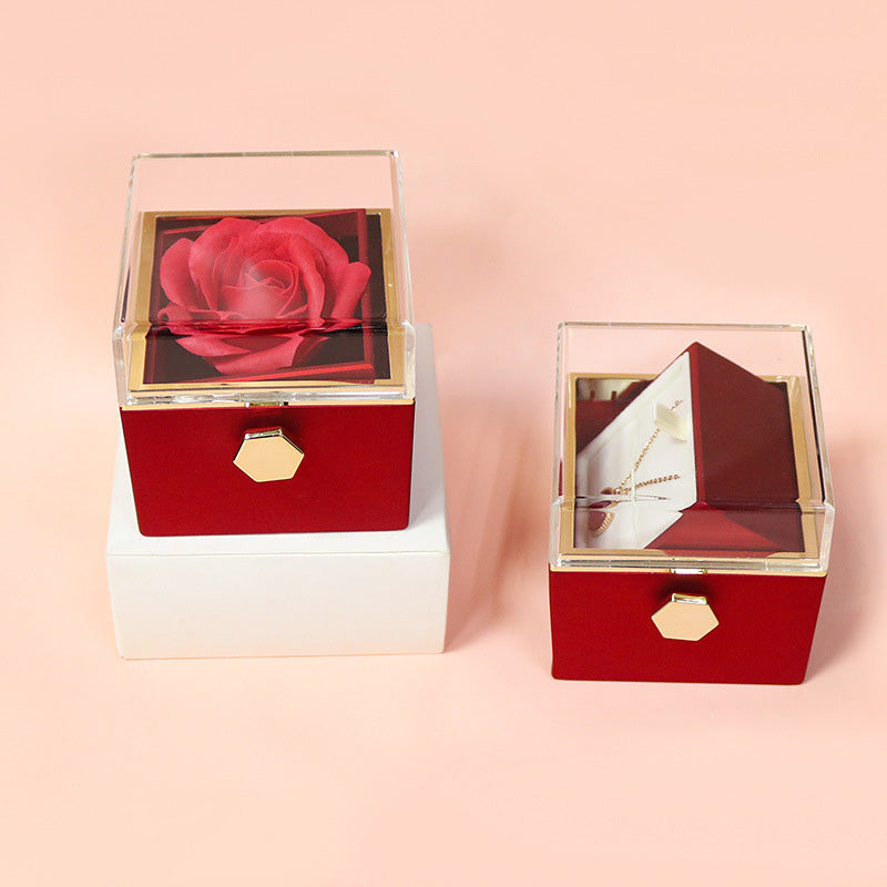 Valentine's Day Surprise: Creative Rotating Rose Jewelry Packaging Box with Soap Flower - Gift Box for Women