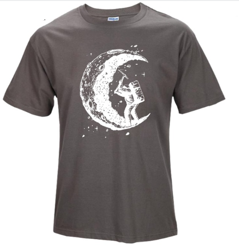 Digging The Moon Print Casual Mens O-neck T Shirts Fashion Men's Tops Men T-shirt Short Sleeve Men Tshirt