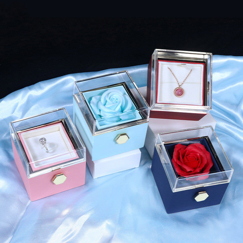 Valentine's Day Surprise: Creative Rotating Rose Jewelry Packaging Box with Soap Flower - Gift Box for Women