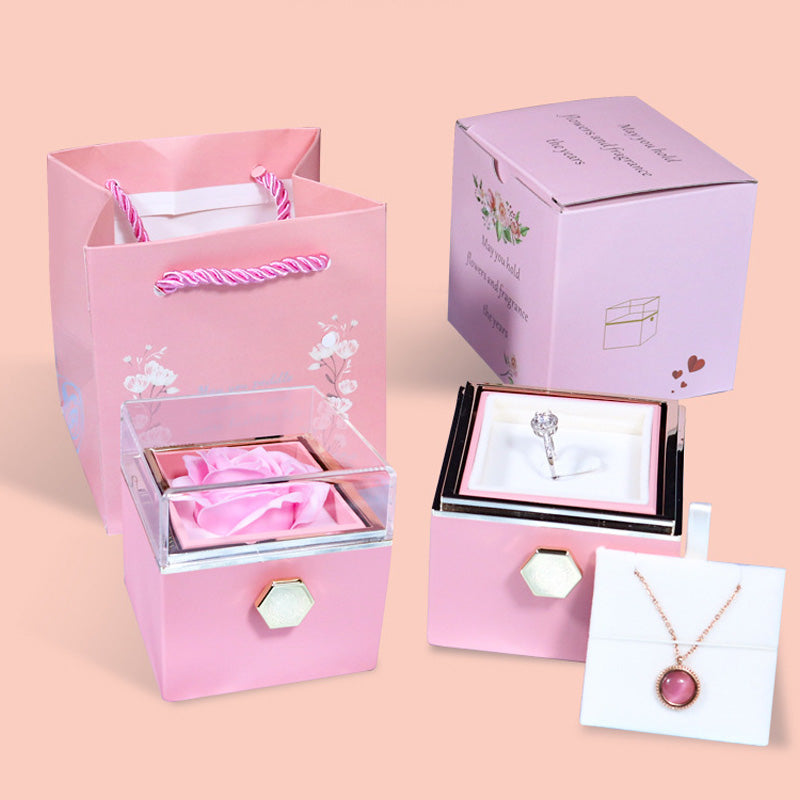 Valentine's Day Surprise: Creative Rotating Rose Jewelry Packaging Box with Soap Flower - Gift Box for Women