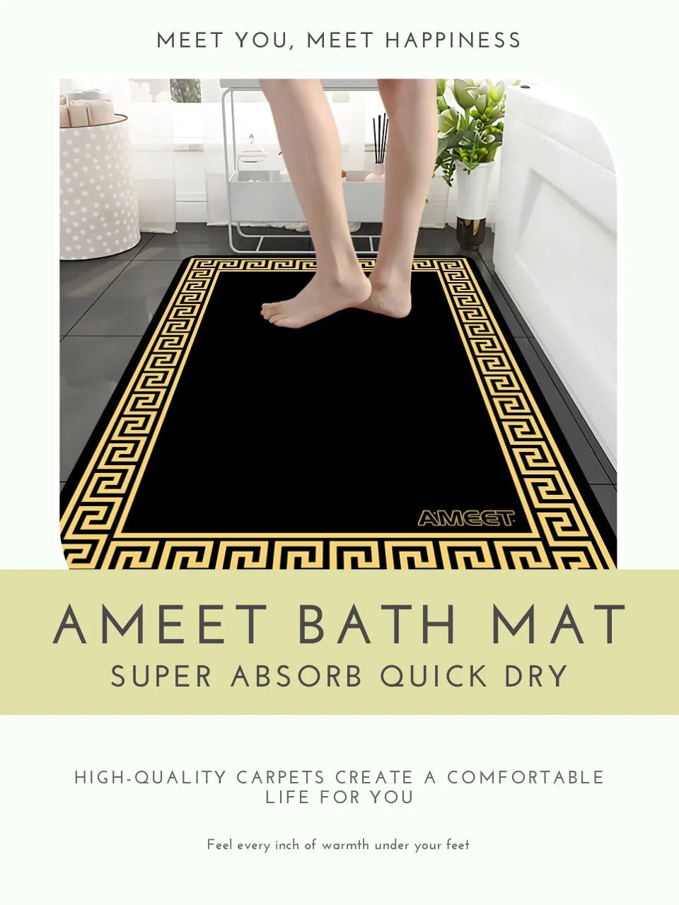 Super Absorbent Bathroom Rug Shower Fast Drying Diatomaceous Earth Mat Black Yellow Decoration Luxury Carpet Anti-slip Bath Mat