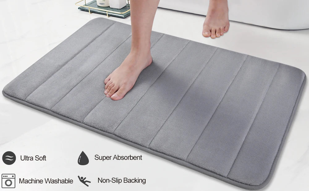 Homaxy Absorbent Bath Mat Non-Slip Bathroom Rug Soft Memory Foam Kitchen Floor Carpet Velvet Bathroom Carpet Home Decor Foot Mat