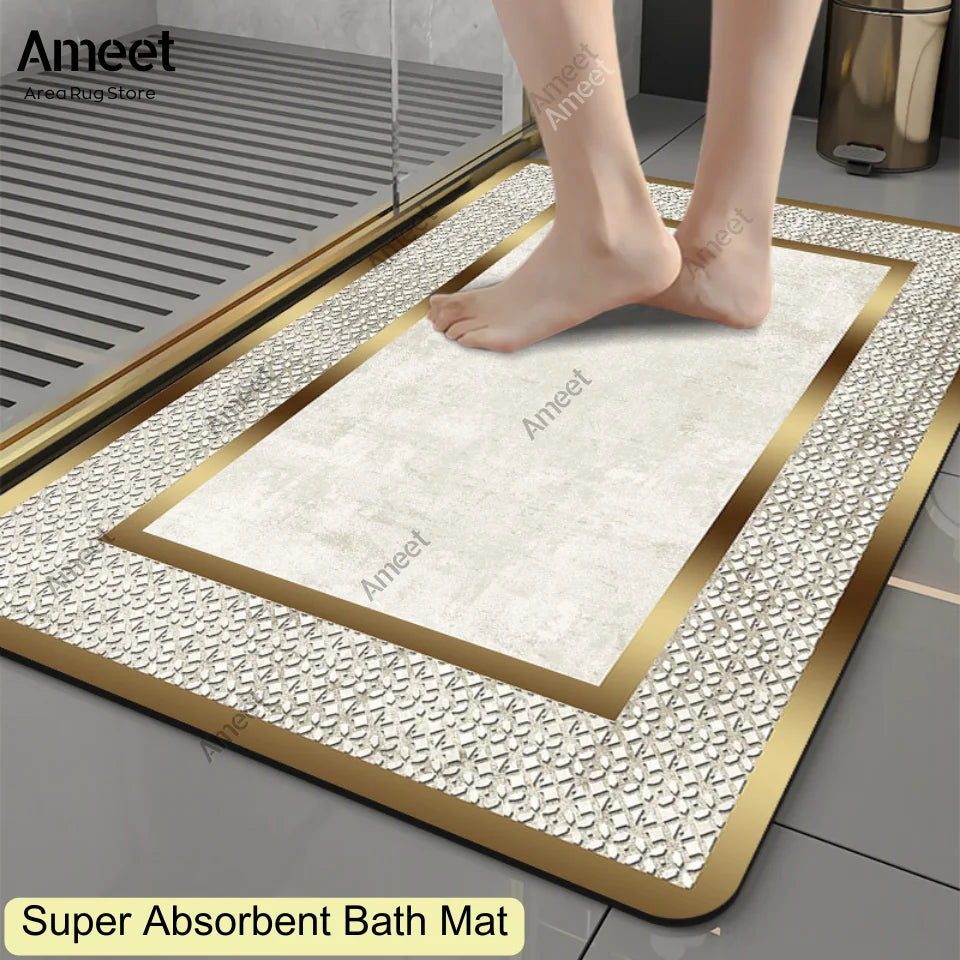 Super Non-slip Bathroom Carpet Water Absorbent Golden Rug Luxury Kitchen Rug Small Bath Mat Home Decorations Entrance Doormat