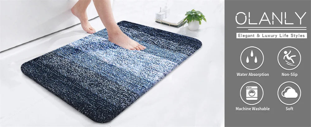 Olanly Luxury Bathroom Rug Soft Foot Mat Absorbent Microfiber Bath Rugs Non-Slip Plush Carpet Wash Dry Bath Mat For Floor Shower