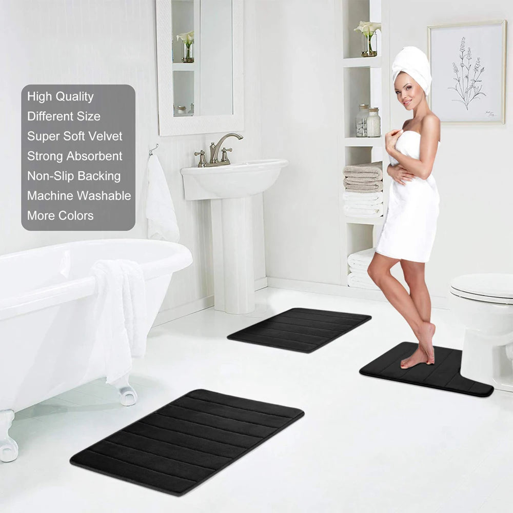 Homaxy Absorbent Bath Mat Non-Slip Bathroom Rug Soft Memory Foam Kitchen Floor Carpet Velvet Bathroom Carpet Home Decor Foot Mat