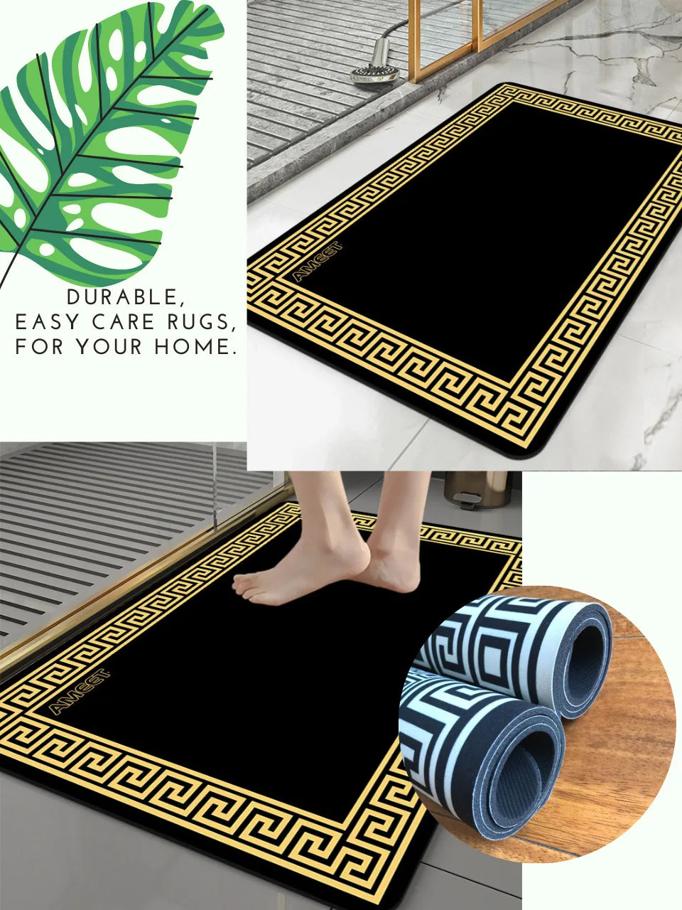 Super Absorbent Bathroom Rug Shower Fast Drying Diatomaceous Earth Mat Black Yellow Decoration Luxury Carpet Anti-slip Bath Mat