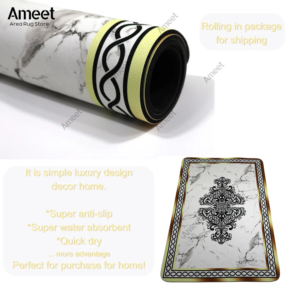 Super Non-slip Bathroom Carpet Water Absorbent Golden Rug Luxury Kitchen Rug Small Bath Mat Home Decorations Entrance Doormat