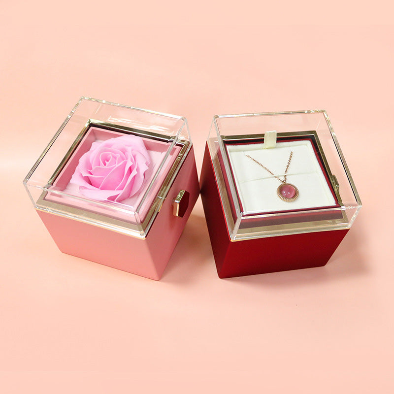 Valentine's Day Surprise: Creative Rotating Rose Jewelry Packaging Box with Soap Flower - Gift Box for Women