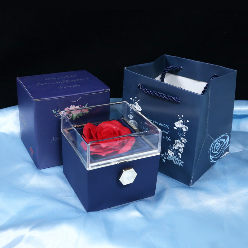 Valentine's Day Surprise: Creative Rotating Rose Jewelry Packaging Box with Soap Flower - Gift Box for Women