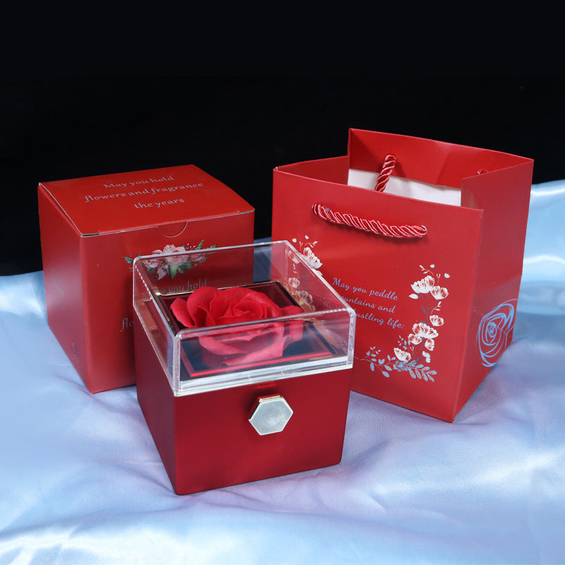 Valentine's Day Surprise: Creative Rotating Rose Jewelry Packaging Box with Soap Flower - Gift Box for Women