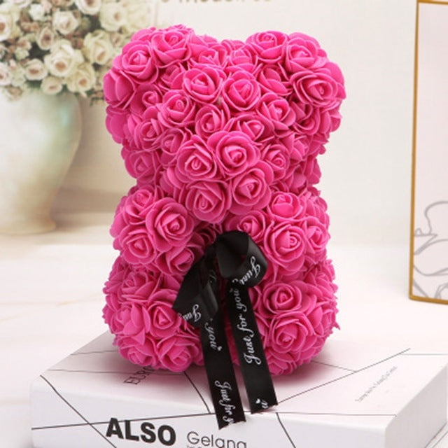 Valentine's Day Special: 25cm Rose Teddy Bear - Eternal Flower Gift with PE Foam - Romantic Valentine's Day Surprise