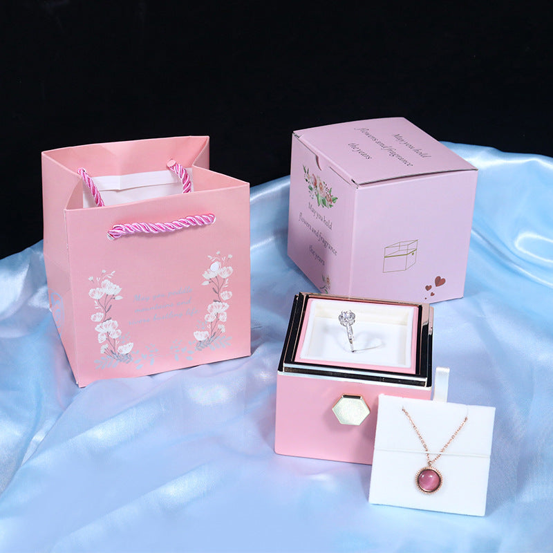 Valentine's Day Surprise: Creative Rotating Rose Jewelry Packaging Box with Soap Flower - Gift Box for Women